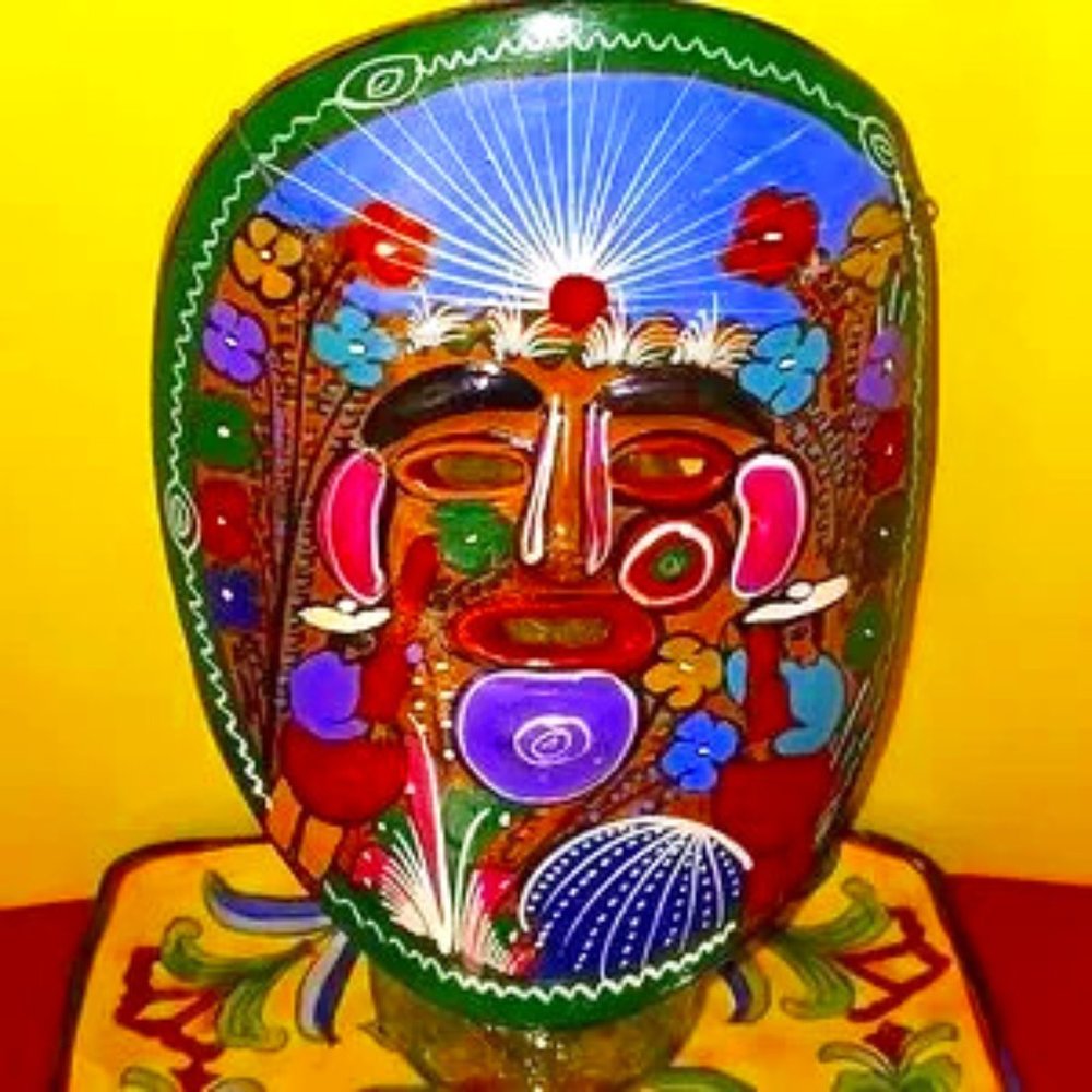 SUN GOD CLAY MASK WALL HANGING - HANDMADE IN BELIZE BY A LOCAL ARTISAN!